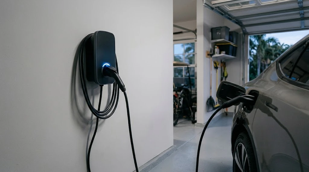 Level 2 EV charger installed in a garage in Apopka, FL