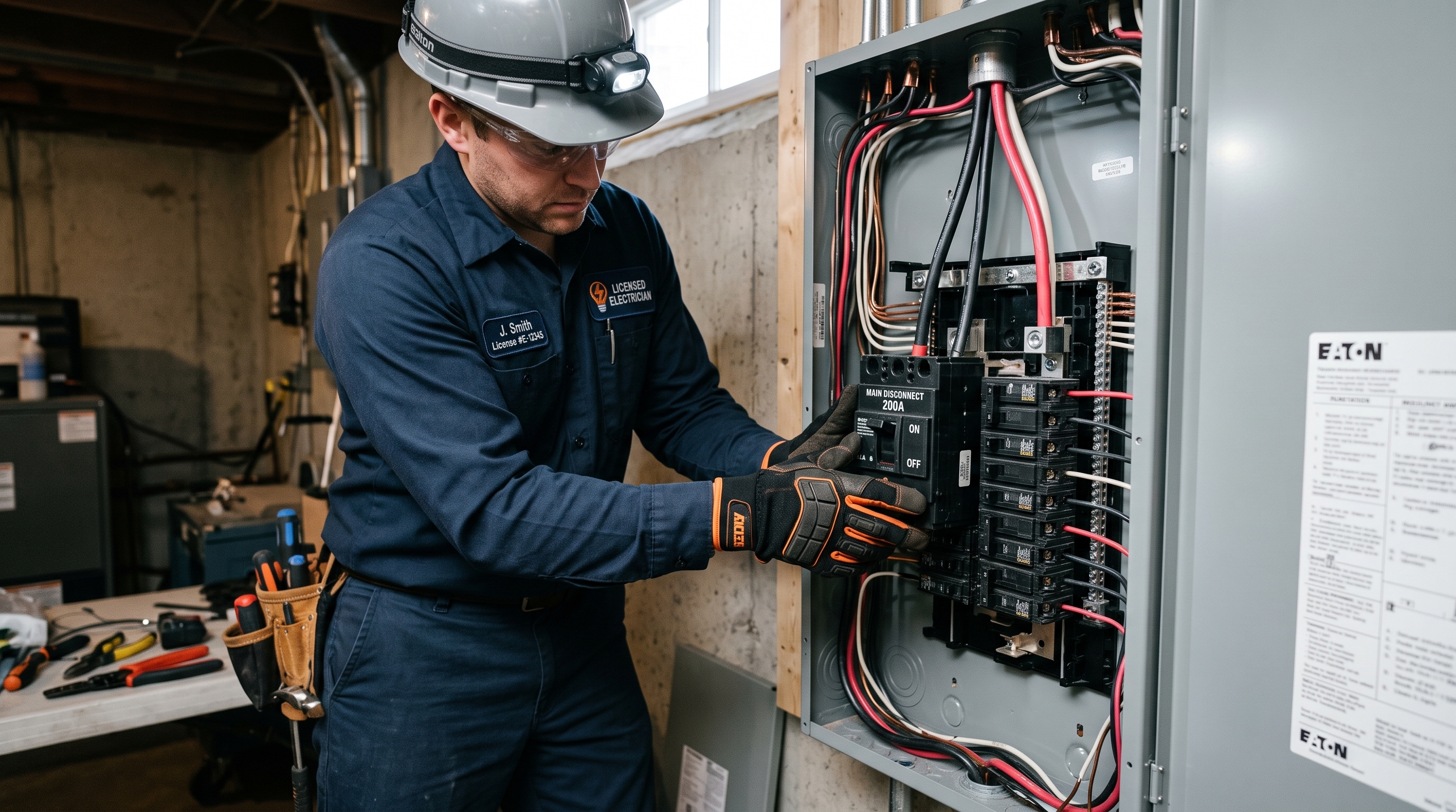 Electrician installing a new 200 amp electrical panel in an Apopka, FL home