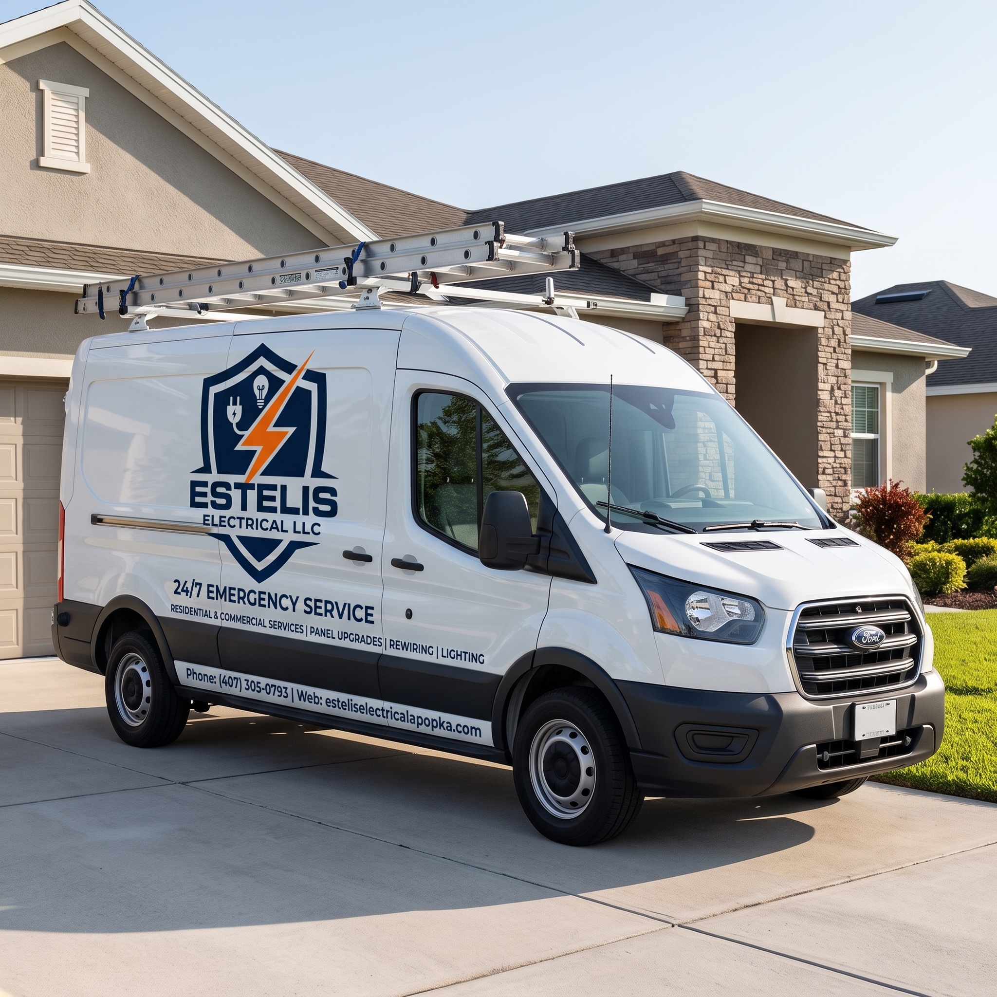 Estelis Electrical LLC service van parked in an Apopka driveway, ready for a residential electrical job